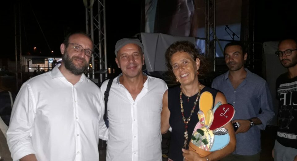 da sinistra il produttore Fabio Teriaca, l'attore Aldo Baglio e Alessandra Fabretti alla prima edizione nel 2019